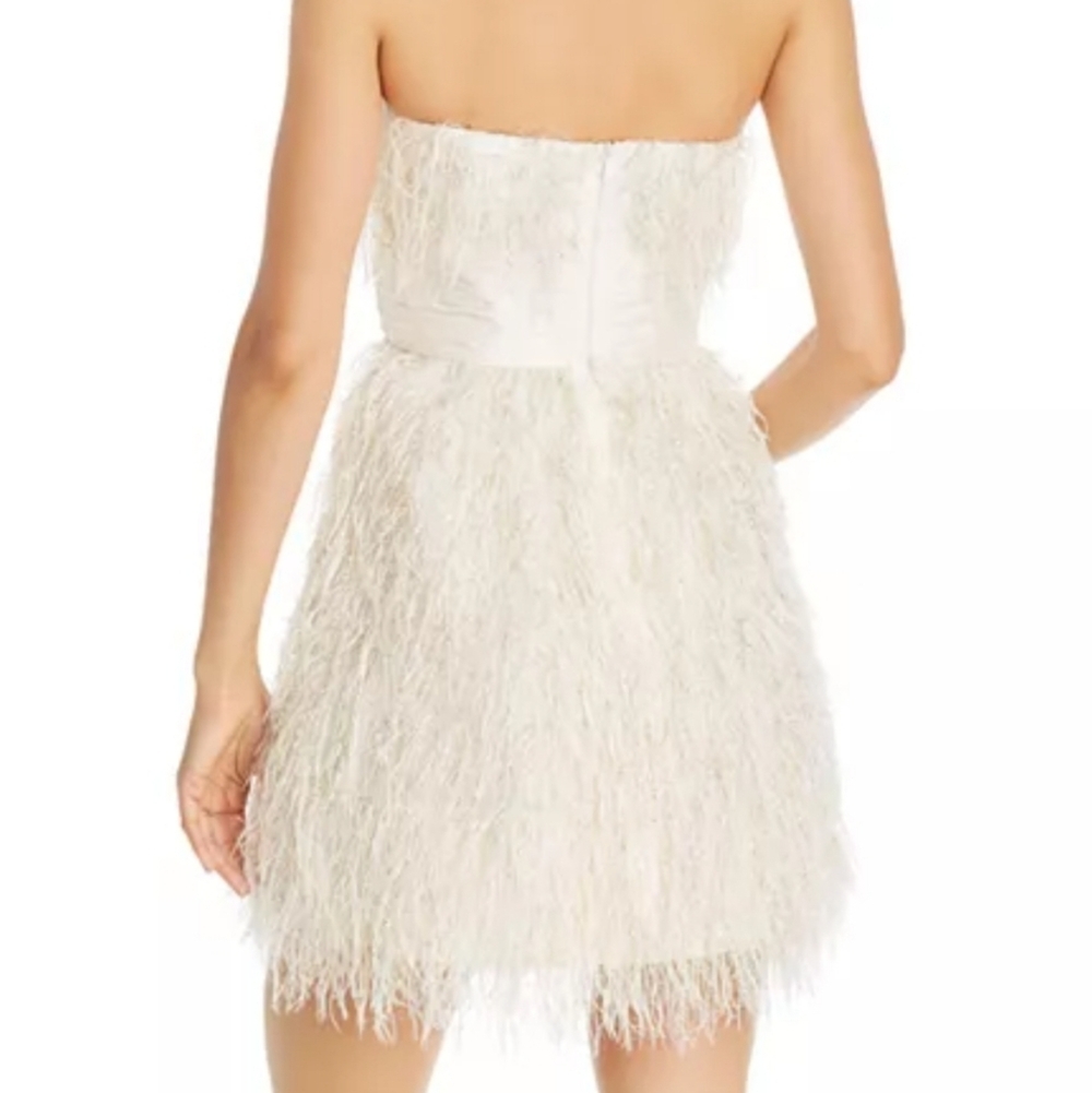 Jaygodfrey Elegant Rami Faux Feather Trimmed Strapless  Mini Dress Size 4. - Picture 2 of 14